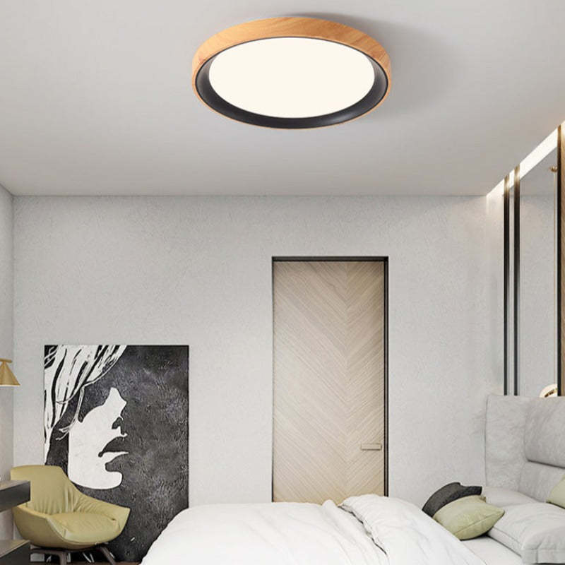 Quinn Modern LED Flush Mount Ceiling Light White Wood Kitchen