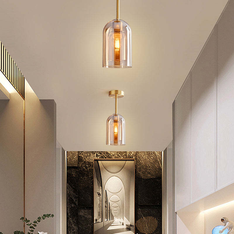 Sanna Modern Cylinder Semi-Flush Mount Clear Glass Ceiling Light, Cognac/Grey