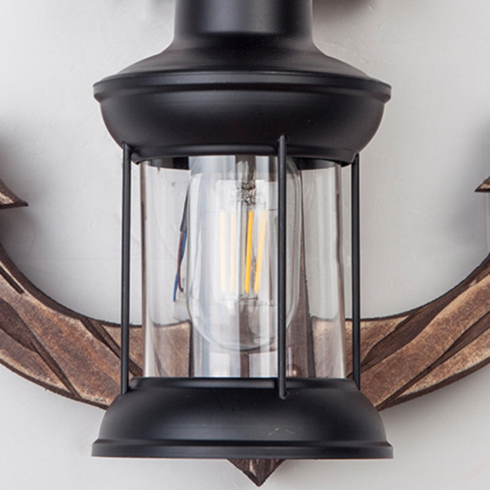 Vintage anchor wall lamp, wooden and metal lighting fixture
