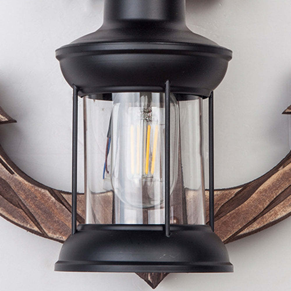 Vintage anchor wall lamp, wooden and metal lighting fixture