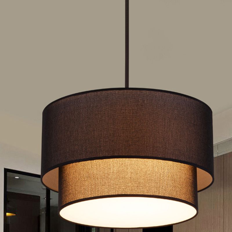Renée Modern Dual Drum Fabric Pendant Light Flaxen