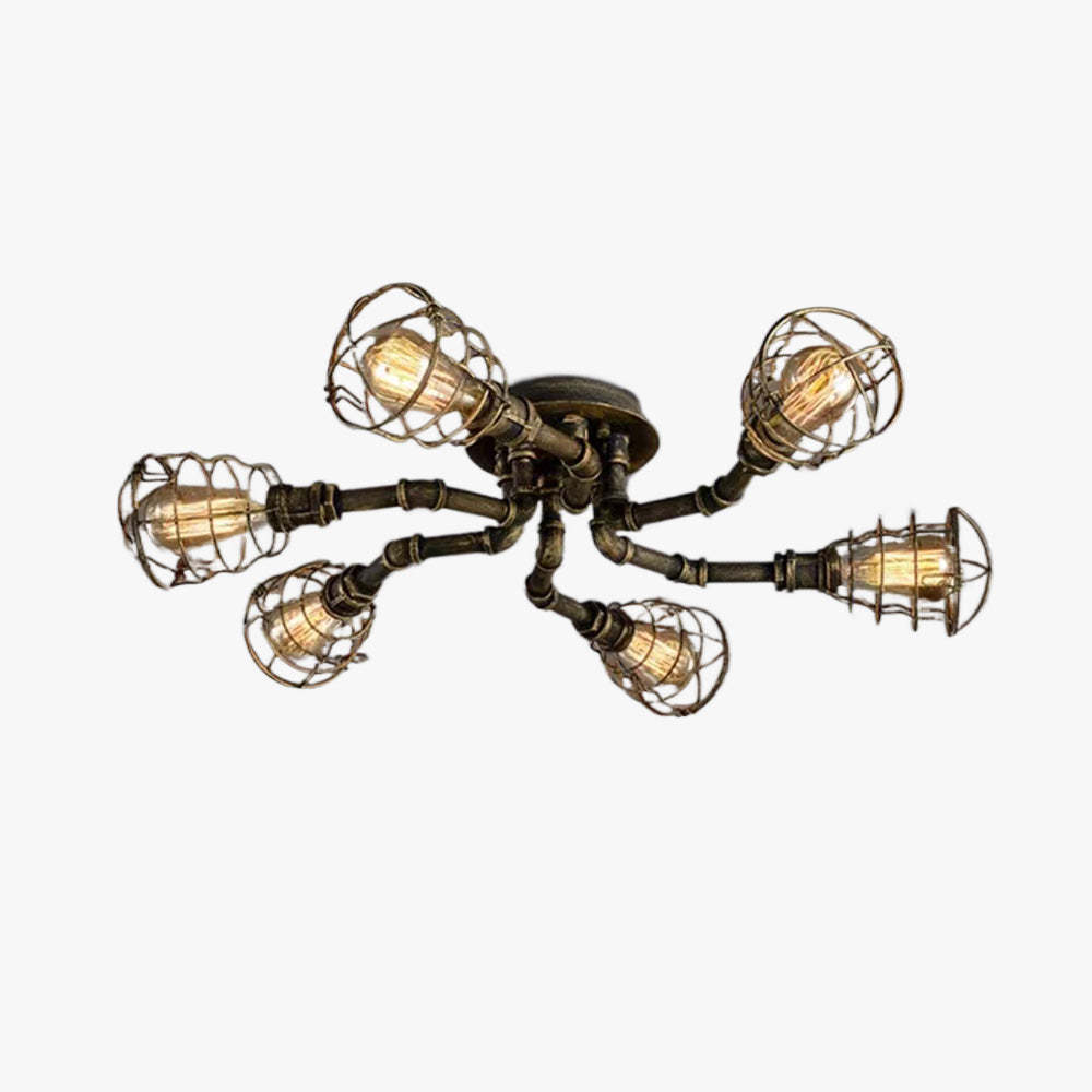 Alessio Industrial Flush Mount Ceiling Light, Black/Brass