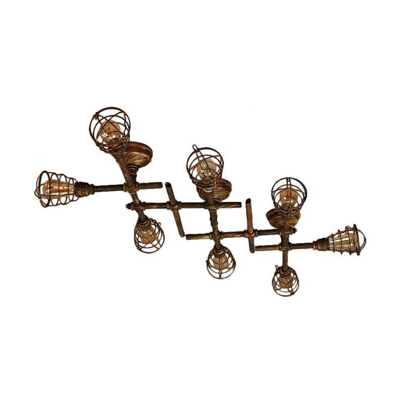 Brass industrial metal flush mount ceiling light fixture