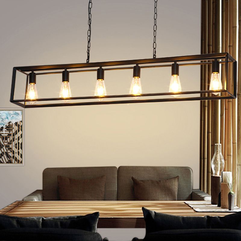 Alessio Pendant Light - Rectangle, Black Metal, 6-Light