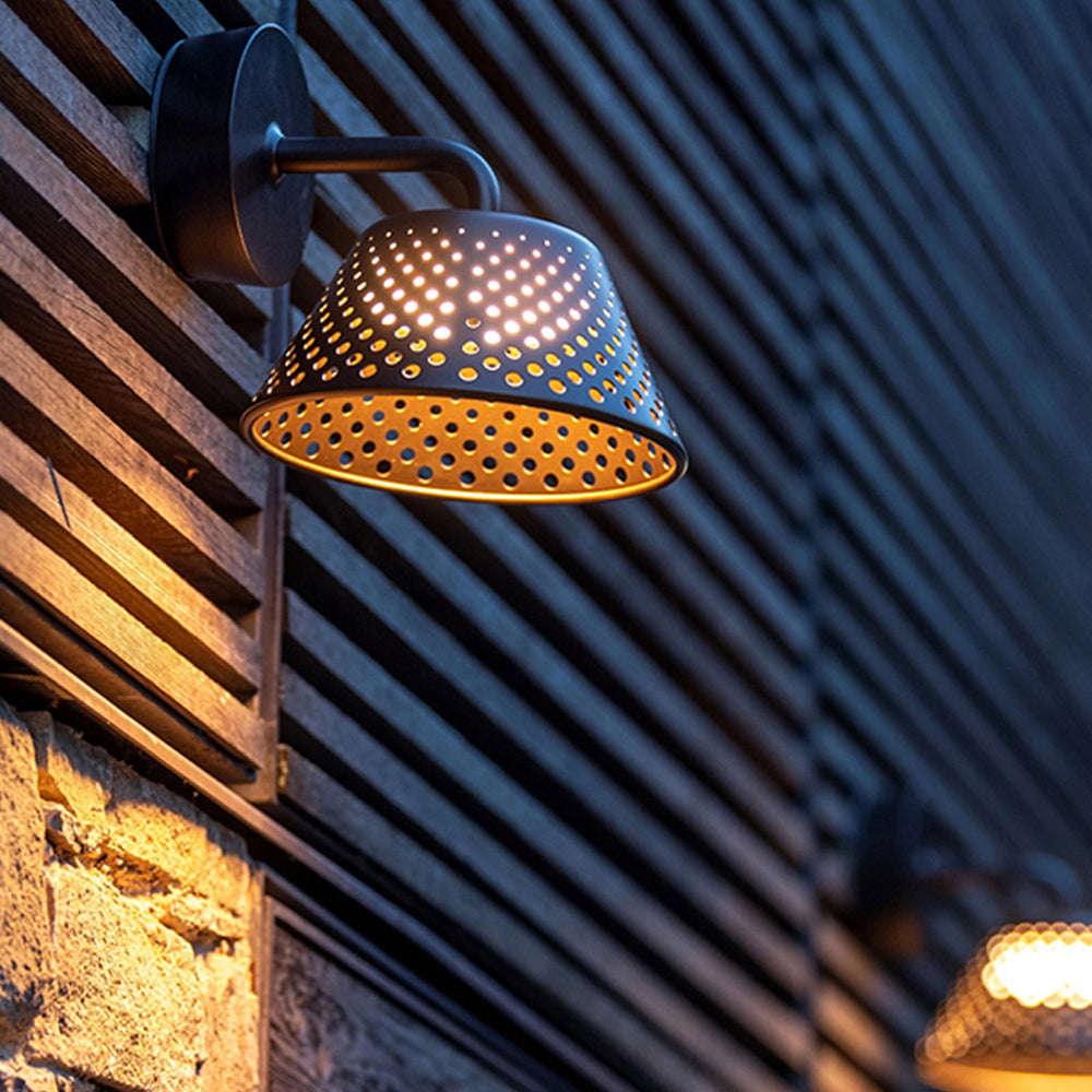 Carins Industrial Hollow Metal Outdoor Wall Lamp, Black