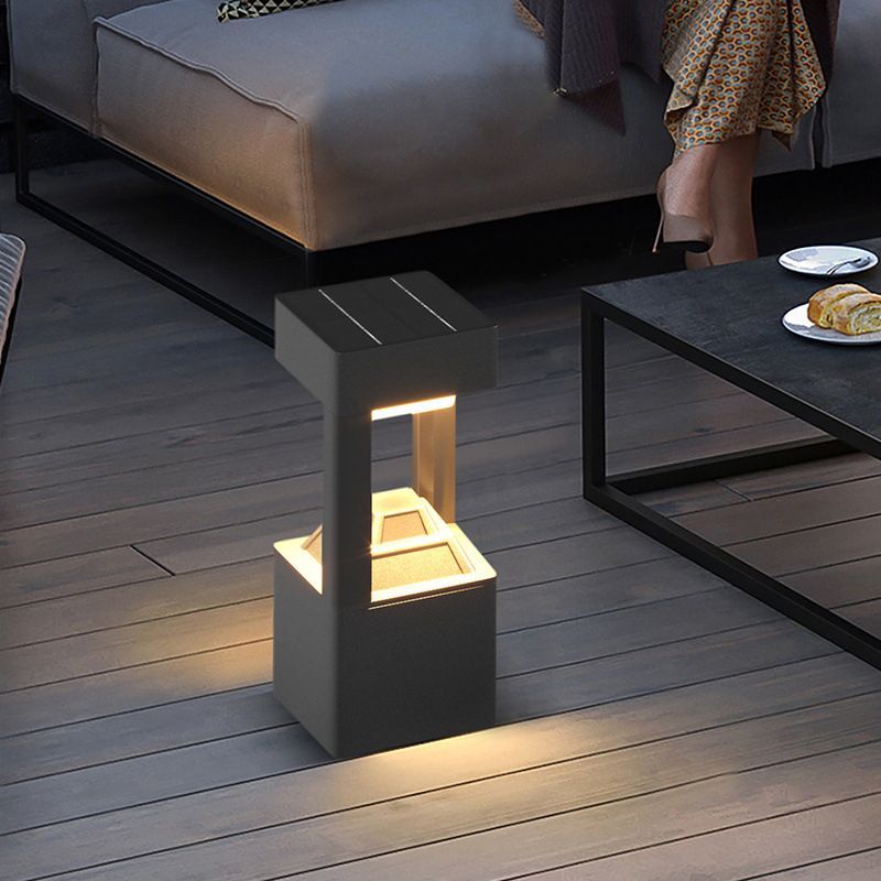Pena Modern Rectangular Hollow Metal Outdoor Bollard Light, Black
