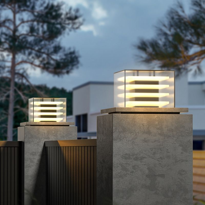 Riley Modern Rectangular Metal Acrylic Outdoor Solar Lamp, Black
