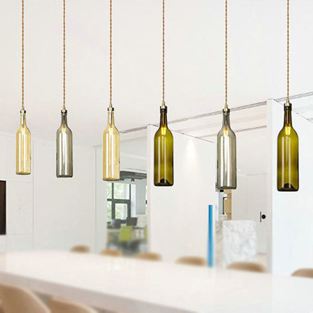 Hailie Industrial Wine Bottle Glass Pendant Light, Colorful