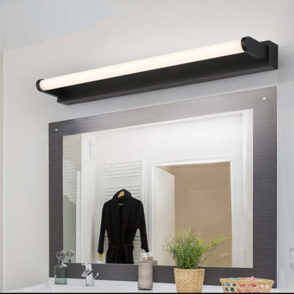 Leigh Minimalist Linear Cylindrical Metal/Acrylic Wall Lamp, Black, Bathroom