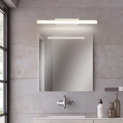 Leigh Minimalist Linear Metal/Acrylic Wall Lamp, White, Bathroom