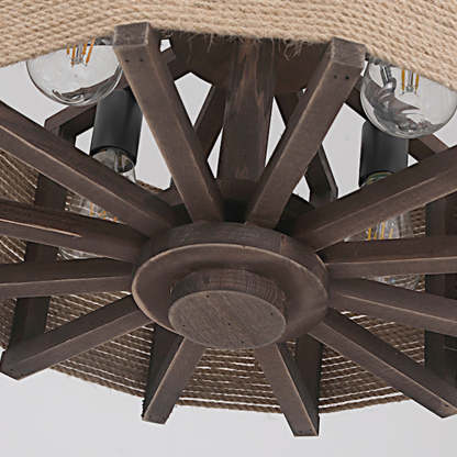 Austin Retro Pendant Light - Wood and Hemp Rope