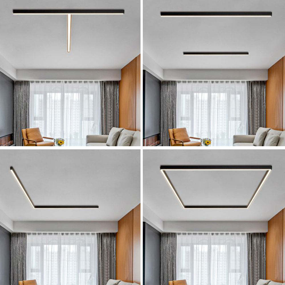 Edge Modern LED Linear Black Metal Flush Mount Ceiling Light