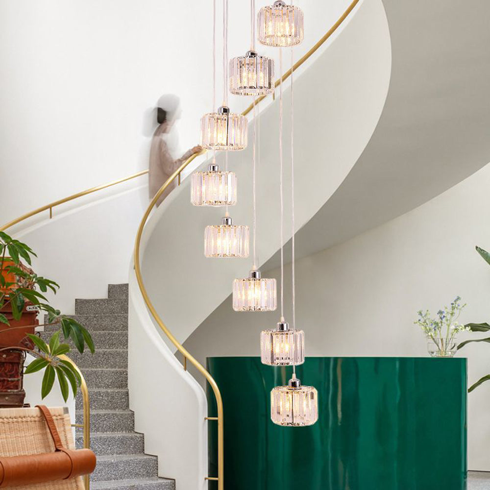 Hailie Modern Column Crystal Pendant Light, Stairs/Dining Room