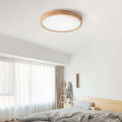 Ozawa wood flush mount ceiling light in bedroom setting.