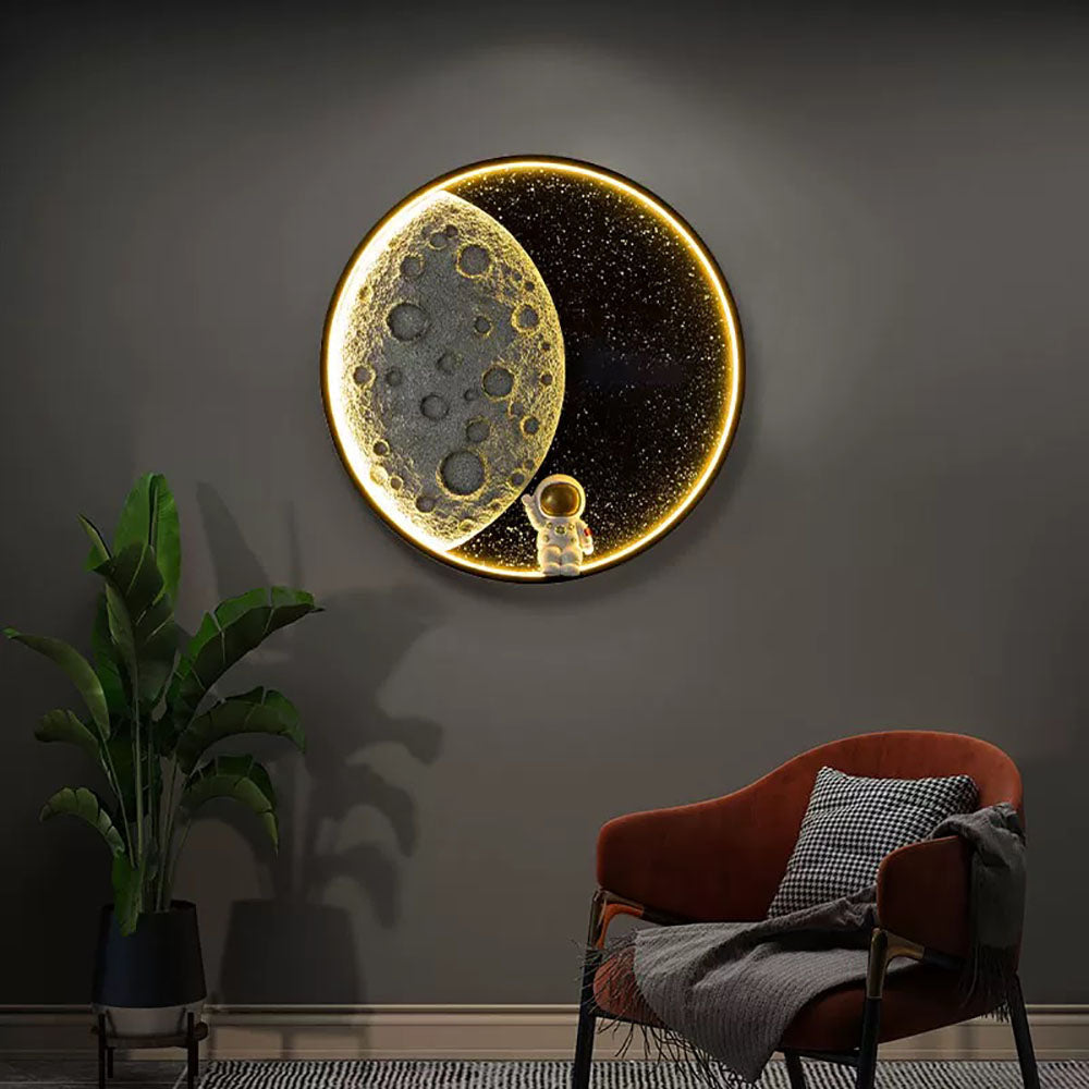 Elif Astronaut Round Moon Black Wall Lamp, Metal