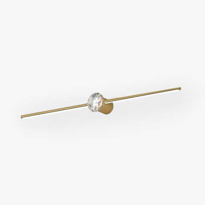 Kristy Minimalist Linear Metal/Crystal Mirror Front Vanity Wall Lamp, Gold