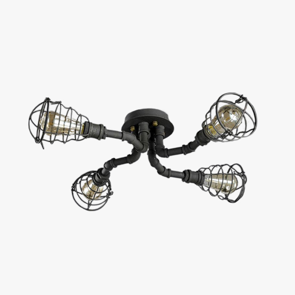 Alessio Industrial Flush Mount Ceiling Light, Black/Brass