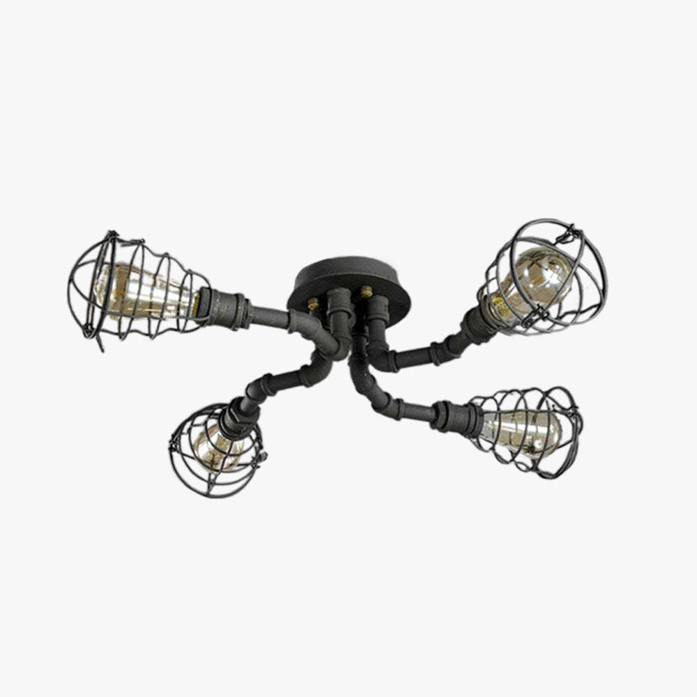 Alessio Industrial Flush Mount Ceiling Light, Black/Brass