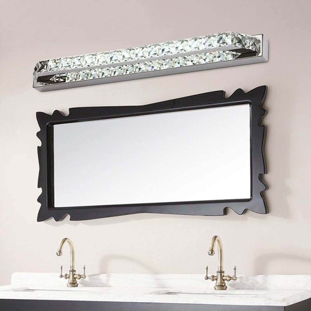 Kristy Luxury Linear Crystal Mirror Front Vanity Wall Lamp, Silver