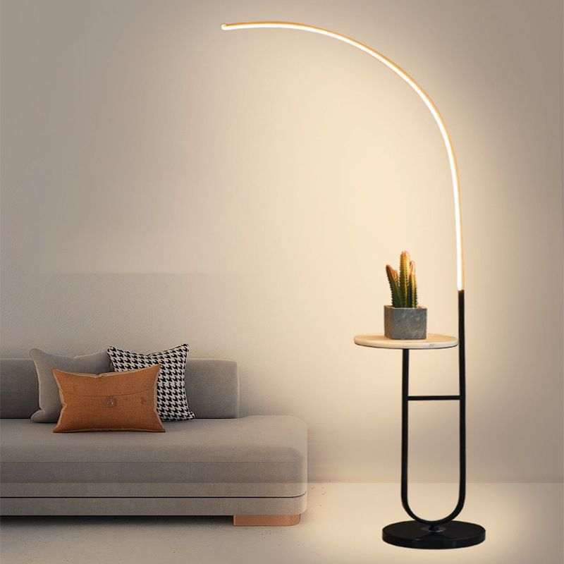 Edge Floor Lamp Bedside Table Modern, Marble/Acrylic, Black, Bedroom