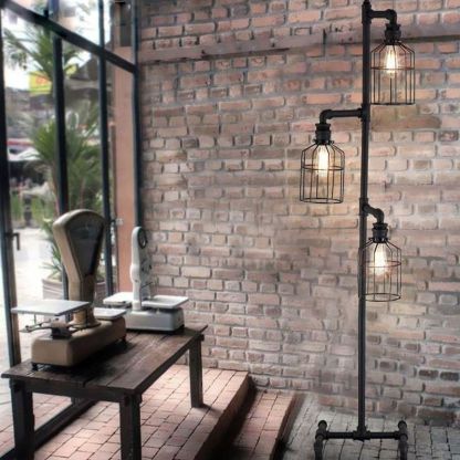 Alessio Retro Bird Cage Metal Floor Lamp, 3 Heads,Black
