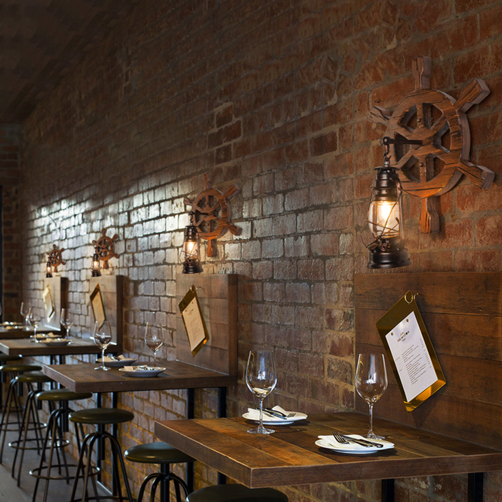 Retro rudder wall lamps in restaurant lighting.
