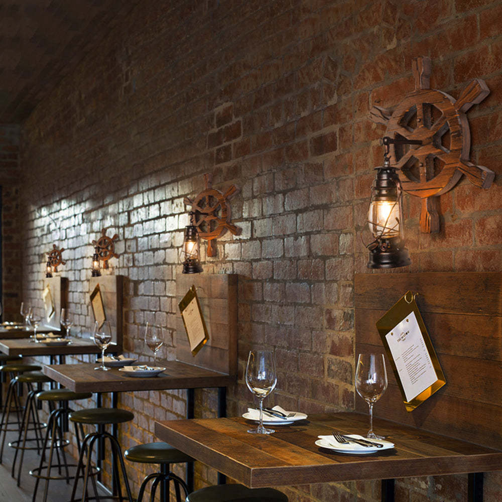 Retro rudder wall lamps in restaurant lighting.