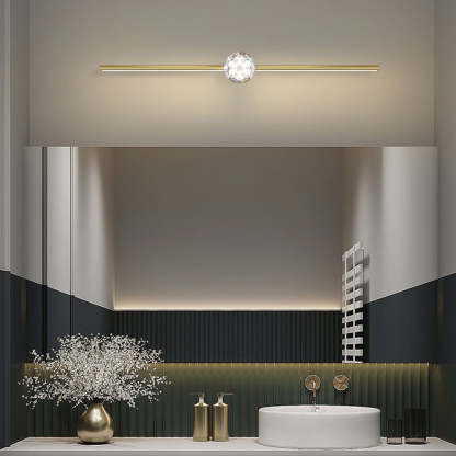 Kristy Minimalist Linear Metal/Crystal Mirror Front Vanity Wall Lamp, Gold