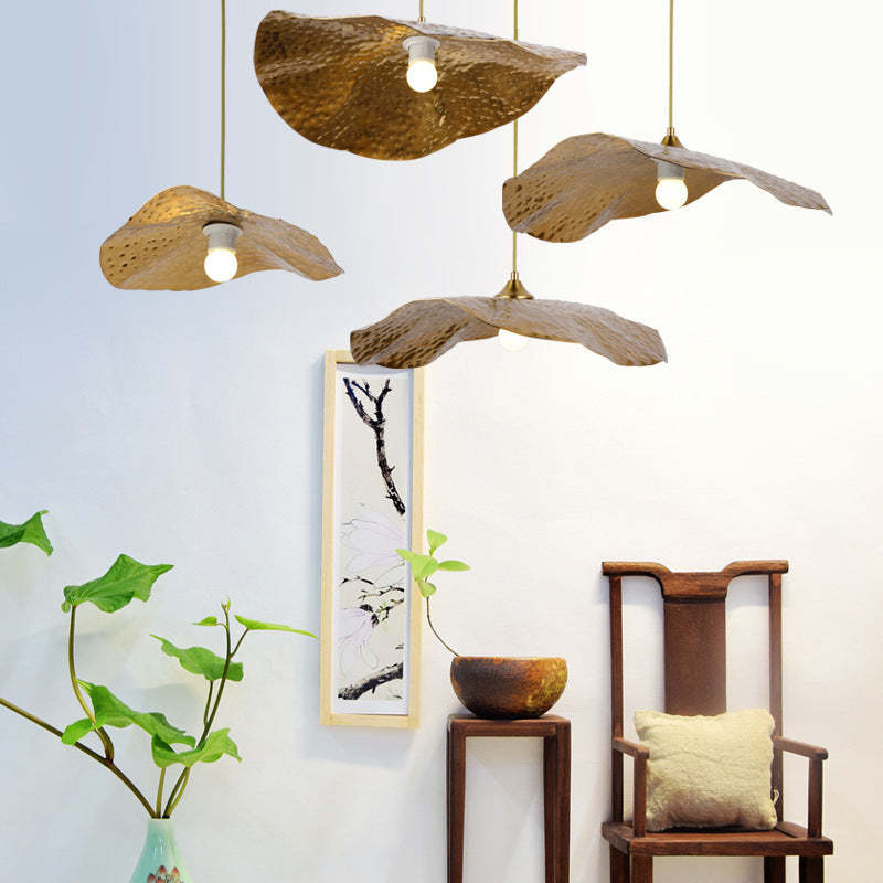 Natural Lotus Leaf Pendant Light Gold Metal Dining Room | Las Sola