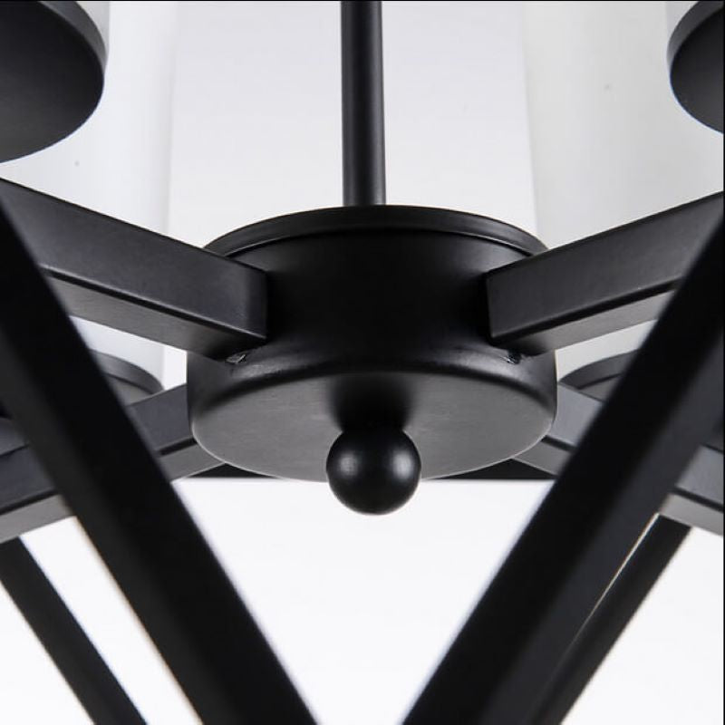 Close-up of Alessio black metal pendant light fixture.