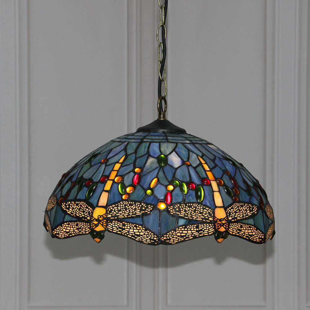 Eryn Vintage Pendant Light Stained Glass Metal Bowl Living Room