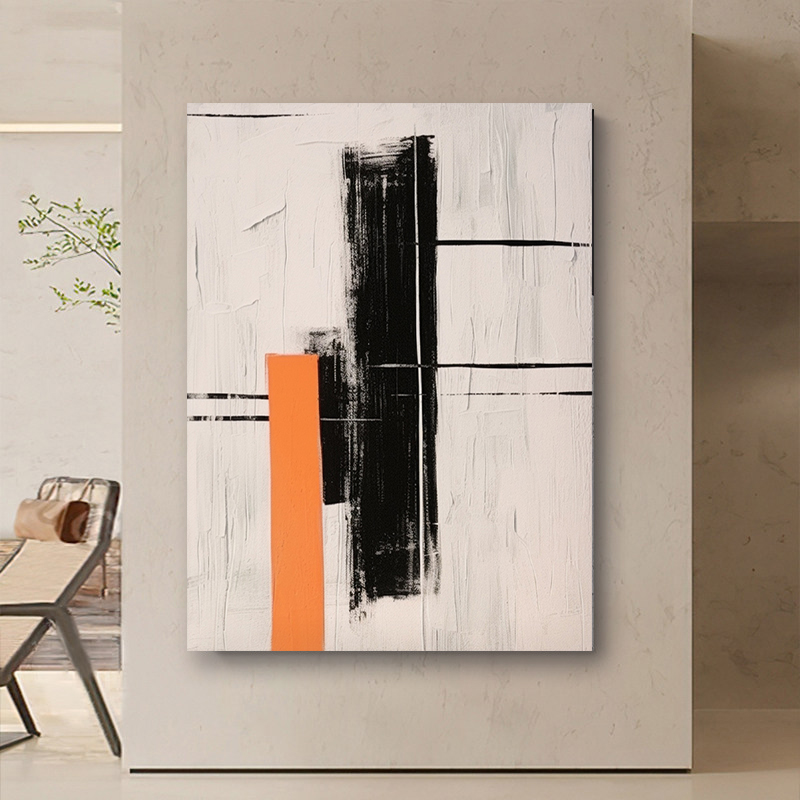 Abstract Large Black White Orange Oil Painting Canvas Wall Art Living Room