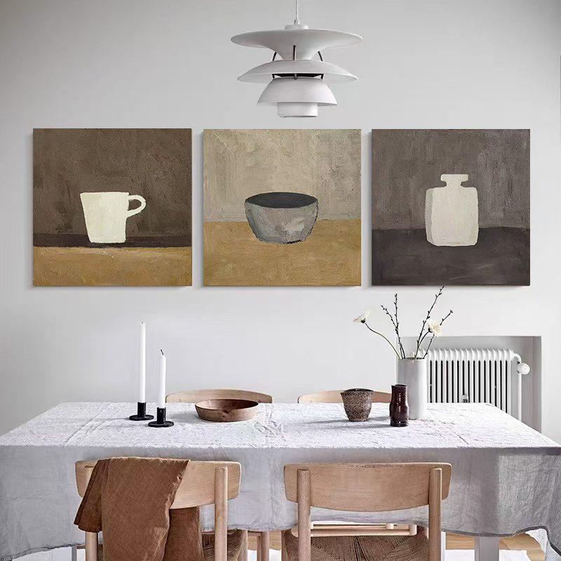 WABI-SABI Grey White Oil Painting Canvas Wall Art Dining Room