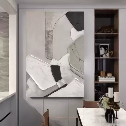 Abstract Large 3D Black White Oil Painting Canvas Wall Art Living Room