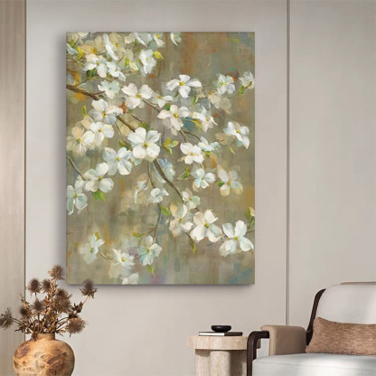 Floral Green White Oil Painting Canvas Wall Art Living Bedroom Entrance