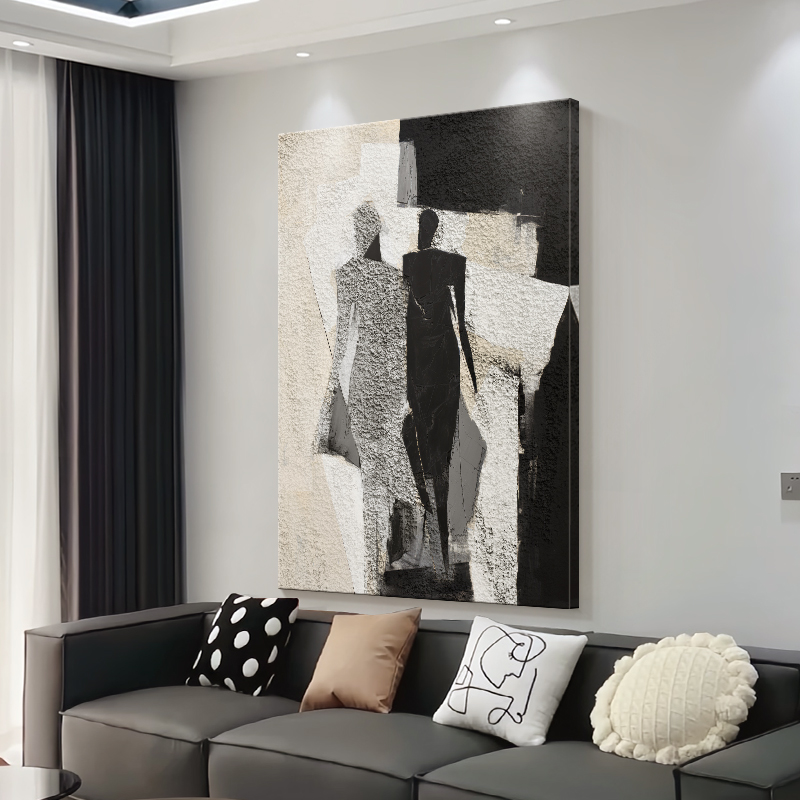 Portrait Black White 3D Oil Painting Canvas Wall Art Entrance Living Room