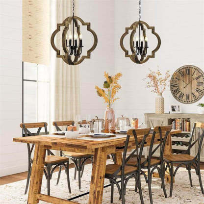 Alessio LED Chandelier over rustic dining table.