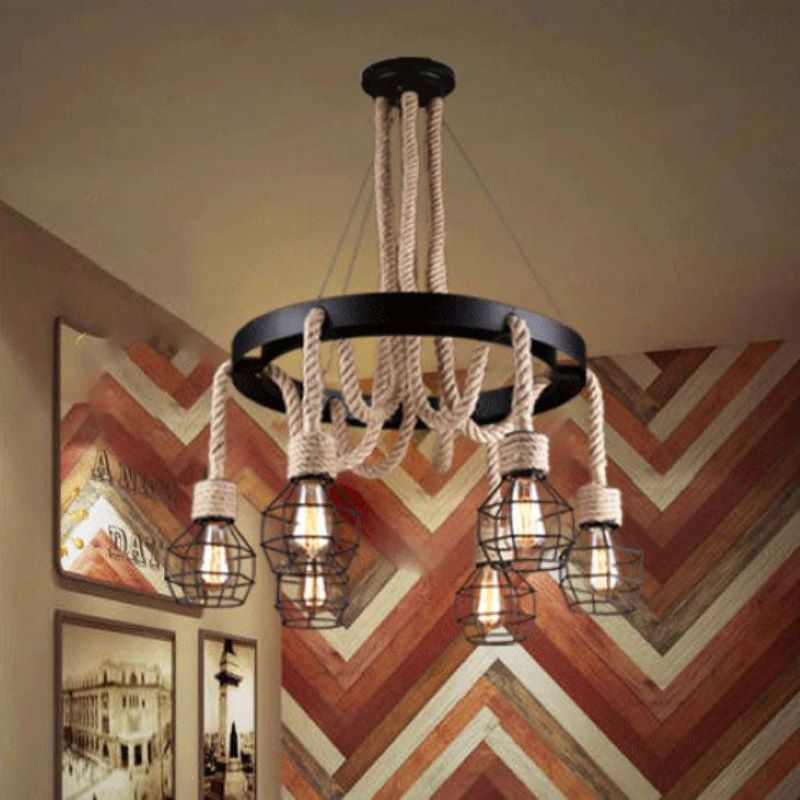 Epoch Industrial LED Chandelier Metal Rope Living Room Bedroom