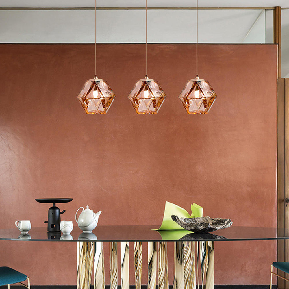 Hailie Polyhedron LED Pendant Light Metal Glass Kitchen Island