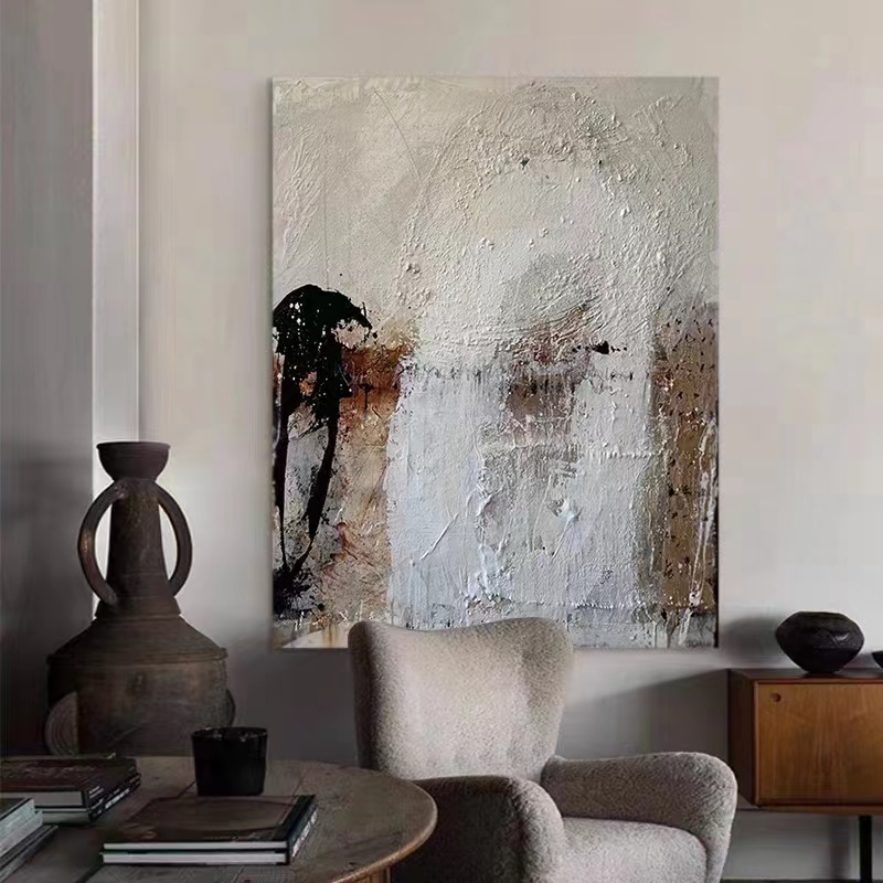 WABI-SABI Brown White Oil Painting Canvas Wall Art Living Room Bedroom