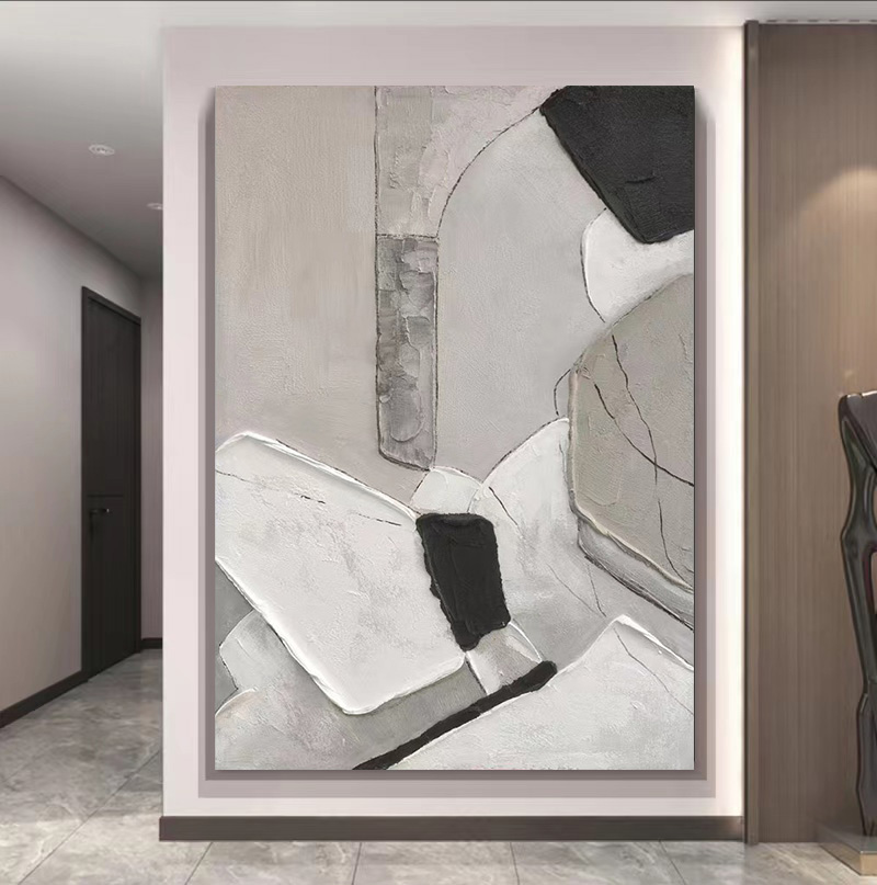 Abstract Large 3D Black White Oil Painting Canvas Wall Art Living Room