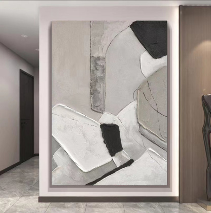 Abstract Large 3D Black White Oil Painting Canvas Wall Art Living Room