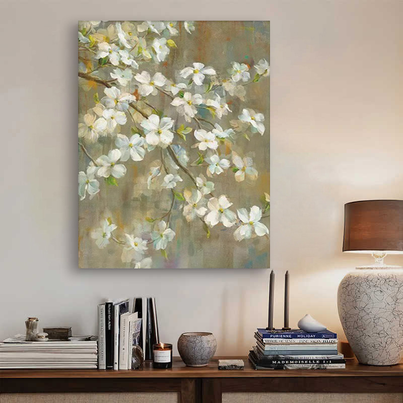 Floral Green White Oil Painting Canvas Wall Art Living Bedroom Entrance