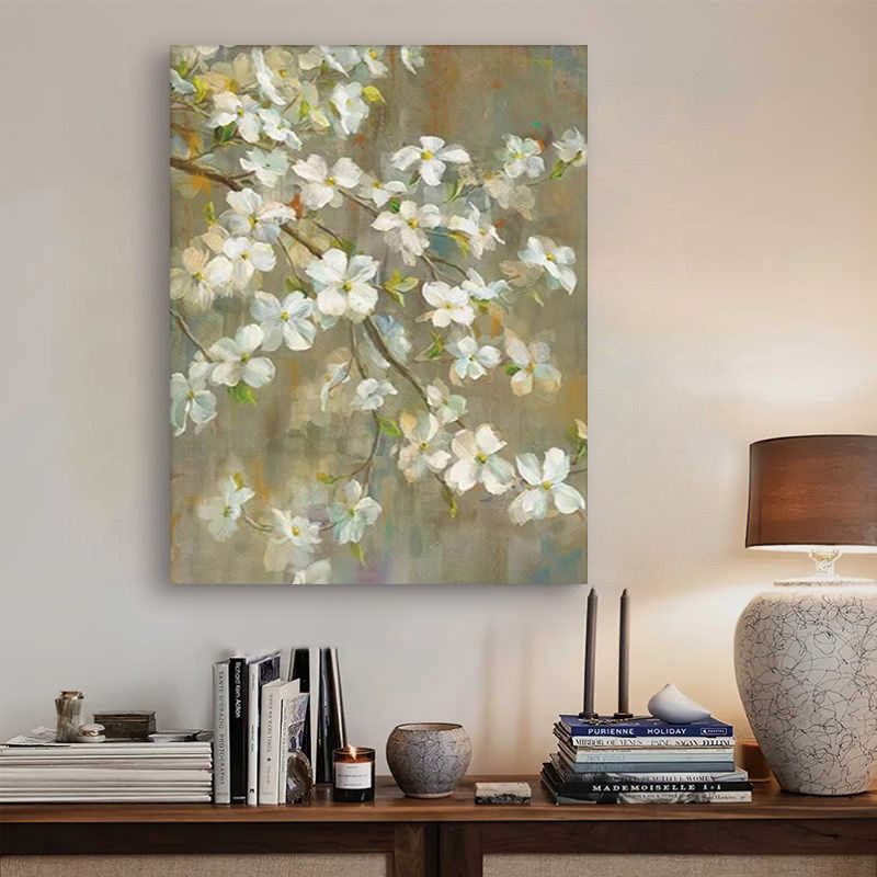 Floral Green White Oil Painting Canvas Wall Art Living Bedroom Entrance