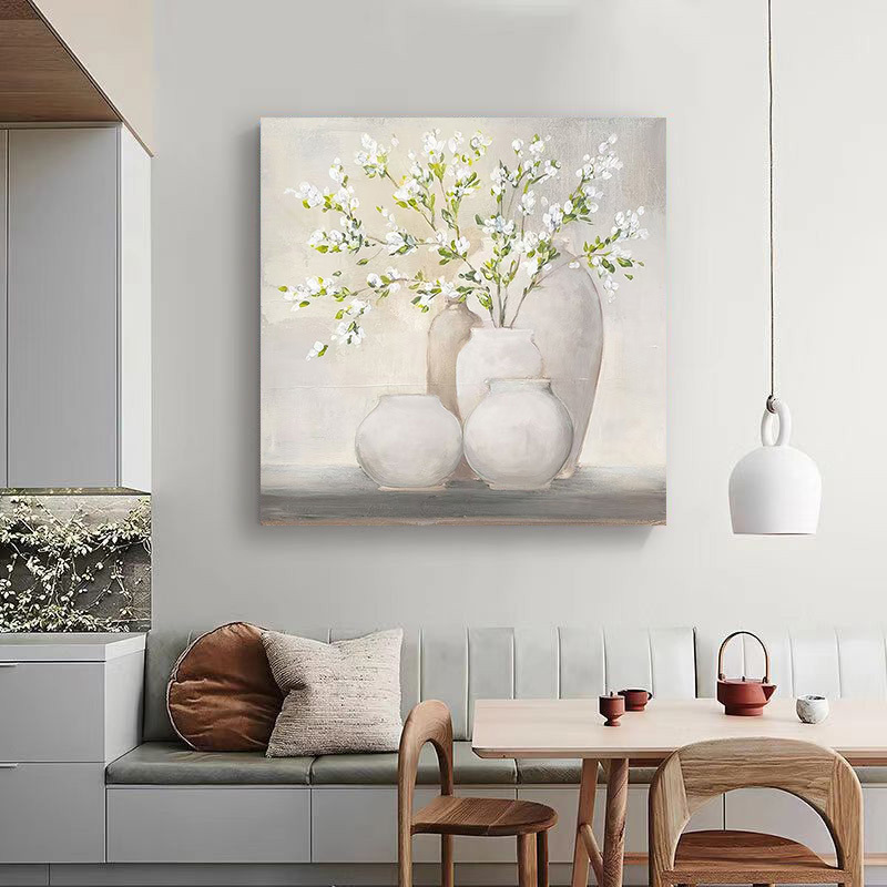 Floral Green White Oil Painting Canvas Wall Art Living Room Hallway