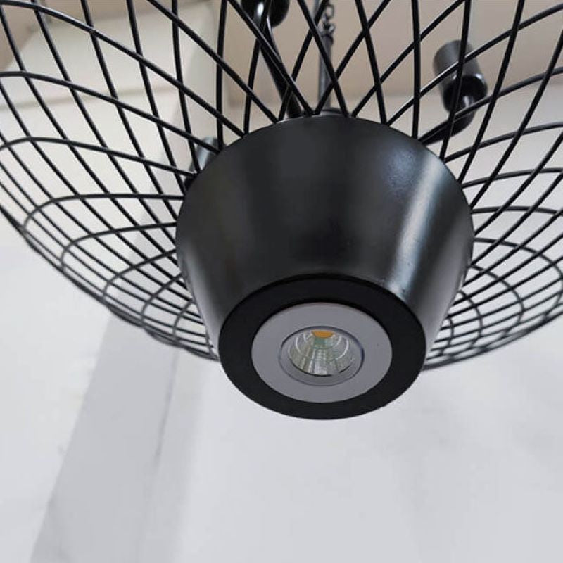Black Alessio LED Chandelier close up, Metal cage design