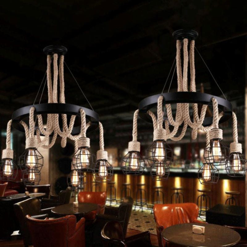 Epoch Industrial LED Chandelier Metal Rope Living Room Bedroom