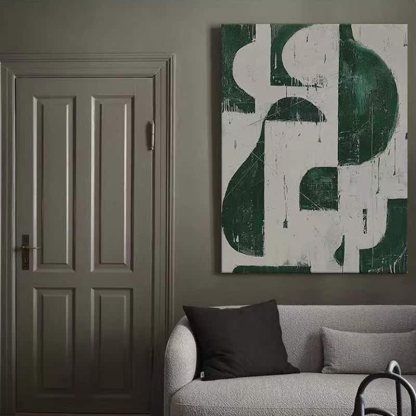 Abstract Green White Oil Painting Canvas Wall Art Living Room