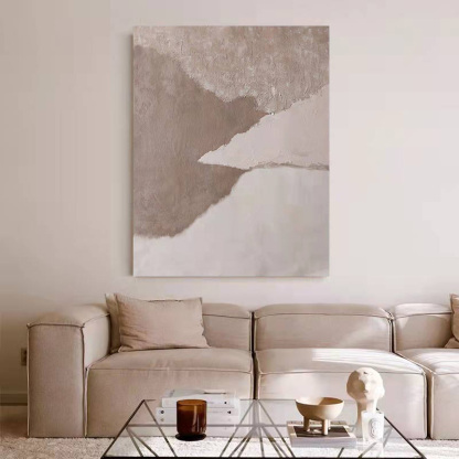 WABI-SABI Light Brown Oil Painting Canvas Wall Art Hallway Entrance