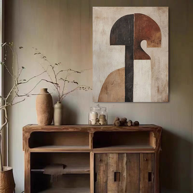WABI-SABI Walnut Beige Black Oil Painting Canvas Wall Art Living Room Entrance